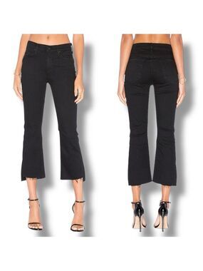 MOTHER The Insider Crop Step Fray Jeans Not Guilty Black Raw Hem Bootcut Size 24